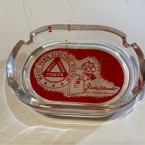 West Penn Electric System Reddy Kilowatt, ashtray, glass, vintage,as shown 1950s
